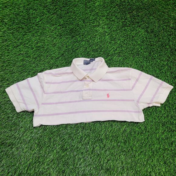 VTG Polo Ralph Lauren Super Cropped Boxy Polo Shirt Womens M/L Micro Crop - Picture 1 of 4